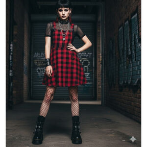 Hot Topic Skirtall Womens Small Red Black Buffalo Plaid Punk Edgy Costume